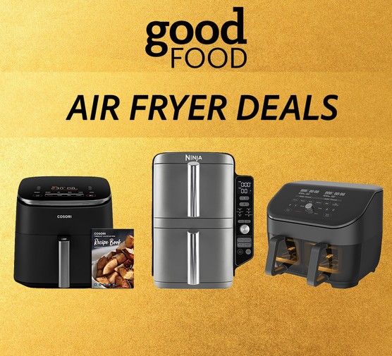 Air fryers on a gold background
