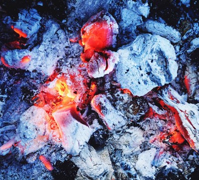 Barbecue coals lit up