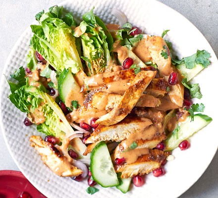 Chicken satay salad on a plate