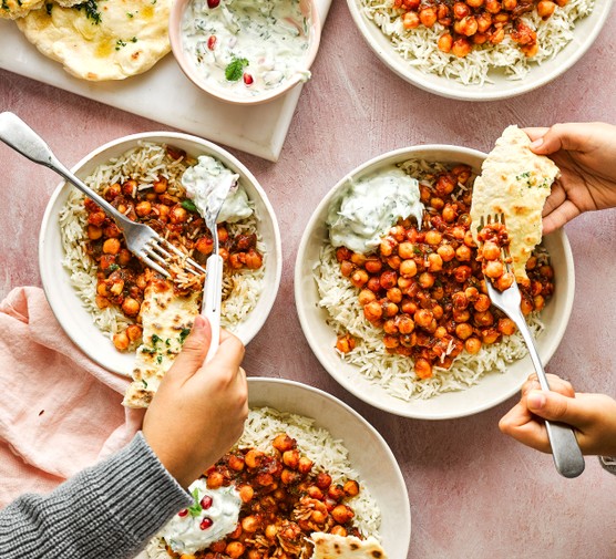 Chole served in bowls with rice