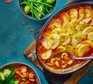 Cod & prawn pie with saffron potatoes as the topping