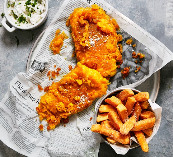classic fish and chips with tartare sauce