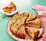 Gooseberry buckle cake cut into slices