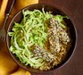 One green goddess bowl with crispy sesame tofu