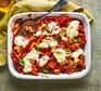 Healthy chicken pasta bake topped with mozzarella