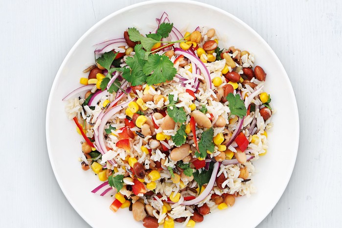 mixed-bean-&-wild-rice-salad Wild rice with mixed vegetables and coriander