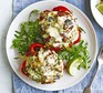 Vegetarian chilli-stuffed peppers with feta topping