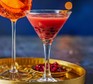 Pomegranate martini mocktail in a cocktail glass