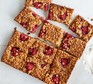 Raspberry honey flapjacks cut into slices