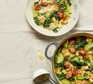 Sausage & kale minestrone in a large pot and bowl