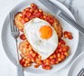 Smoky chickpeas on toast with fried egg