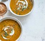 Spiced lentil & butternut squash soup served in bowls