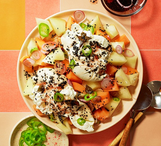 One sweet melon, curry leaf & burrata salad