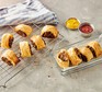 Vegan sausage rolls on a wire rack
