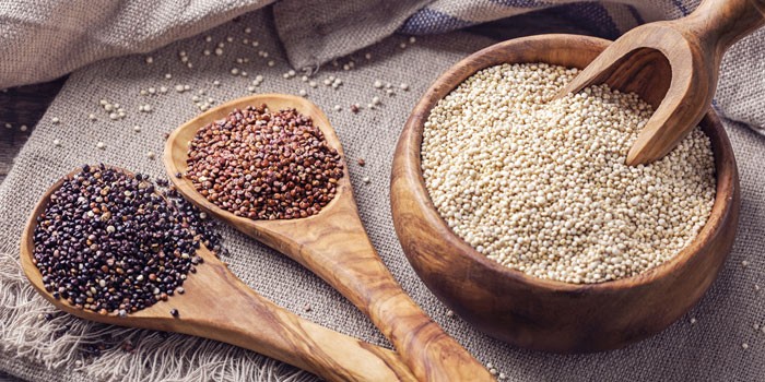 vegan-sources-of-protein-quinoa-700-350-641266f Various grains on spoons and in a bowl