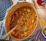 A casserole dish with venison stew