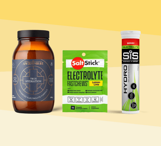 Three kinds of electrolytes against a yellow background