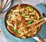 Chicken chow mein in a wok